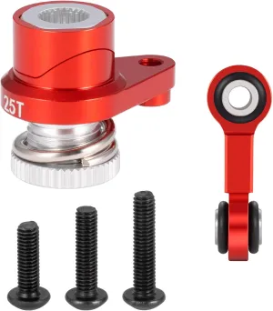 Aluminum 25T Servo Saver Arm with Steering Drag Link Servo Tie Rod Set for Tra-xxas 1/16 Mini Maxx 2S RC Car Upgrades (Red)