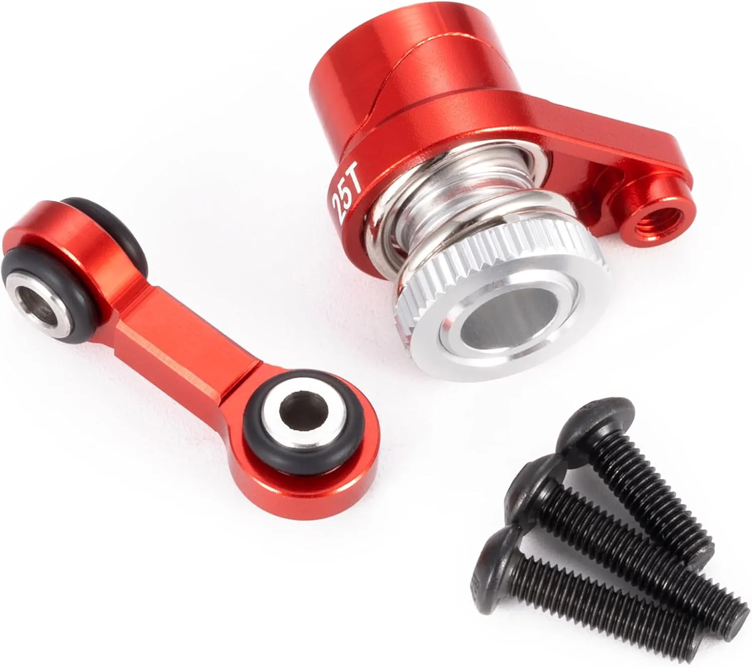 Aluminum 25T Servo Saver Arm with Steering Drag Link Servo Tie Rod Set for Tra-xxas 1/16 Mini Maxx 2S RC Car Upgrades (Red)