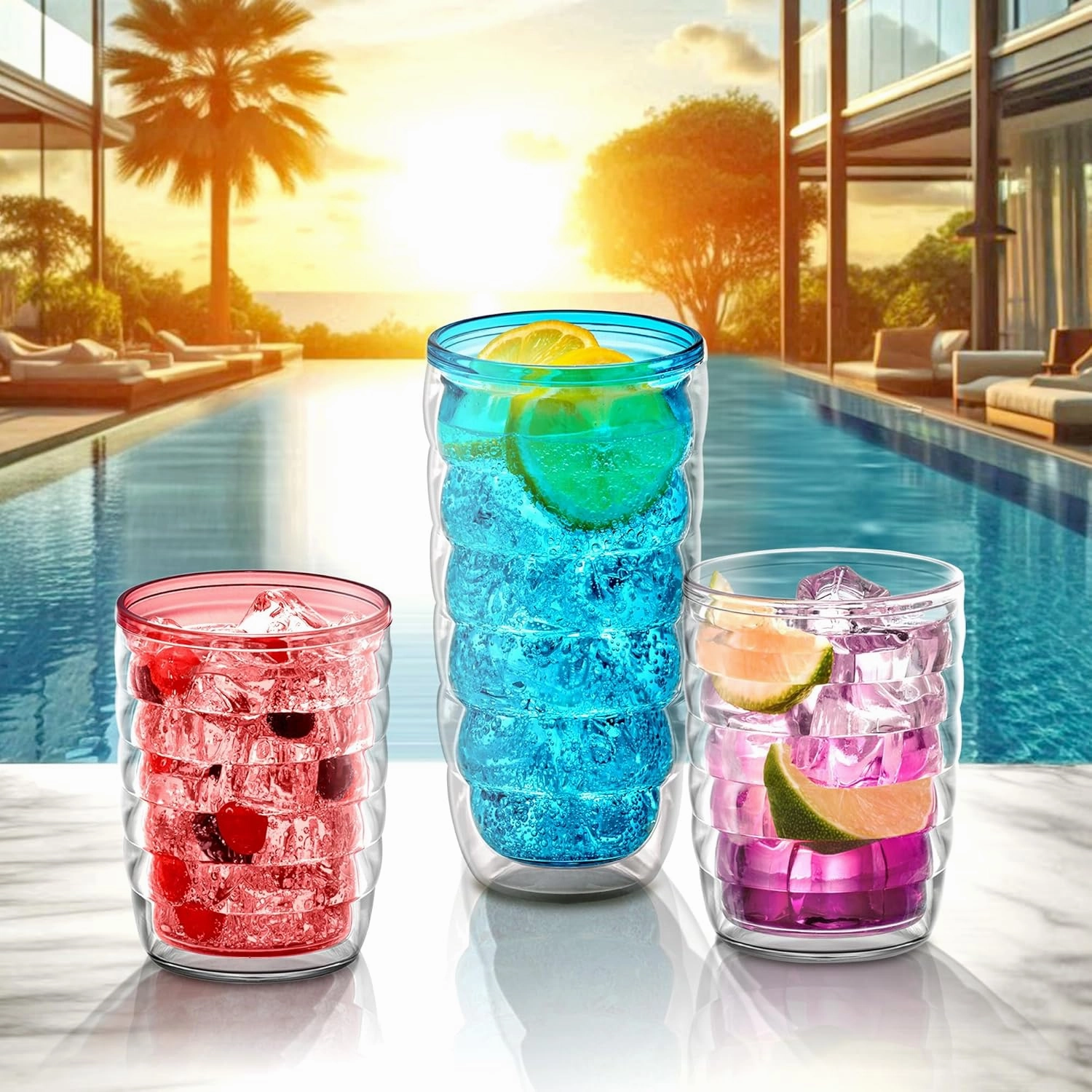 Amazing Abby Arctic - 24-Ounce Insulated Tumblers (Set of 4), Double-Wall, Mixed-Color High-Balls, Reusable, BPA-Free, Shatter-Proof, Dishwasher-Safe