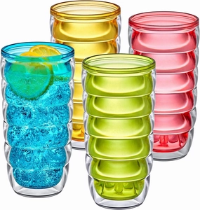 Amazing Abby Arctic - 24-Ounce Insulated Tumblers (Set of 4), Double-Wall, Mixed-Color High-Balls, Reusable, BPA-Free, Shatter-Proof, Dishwasher-Safe