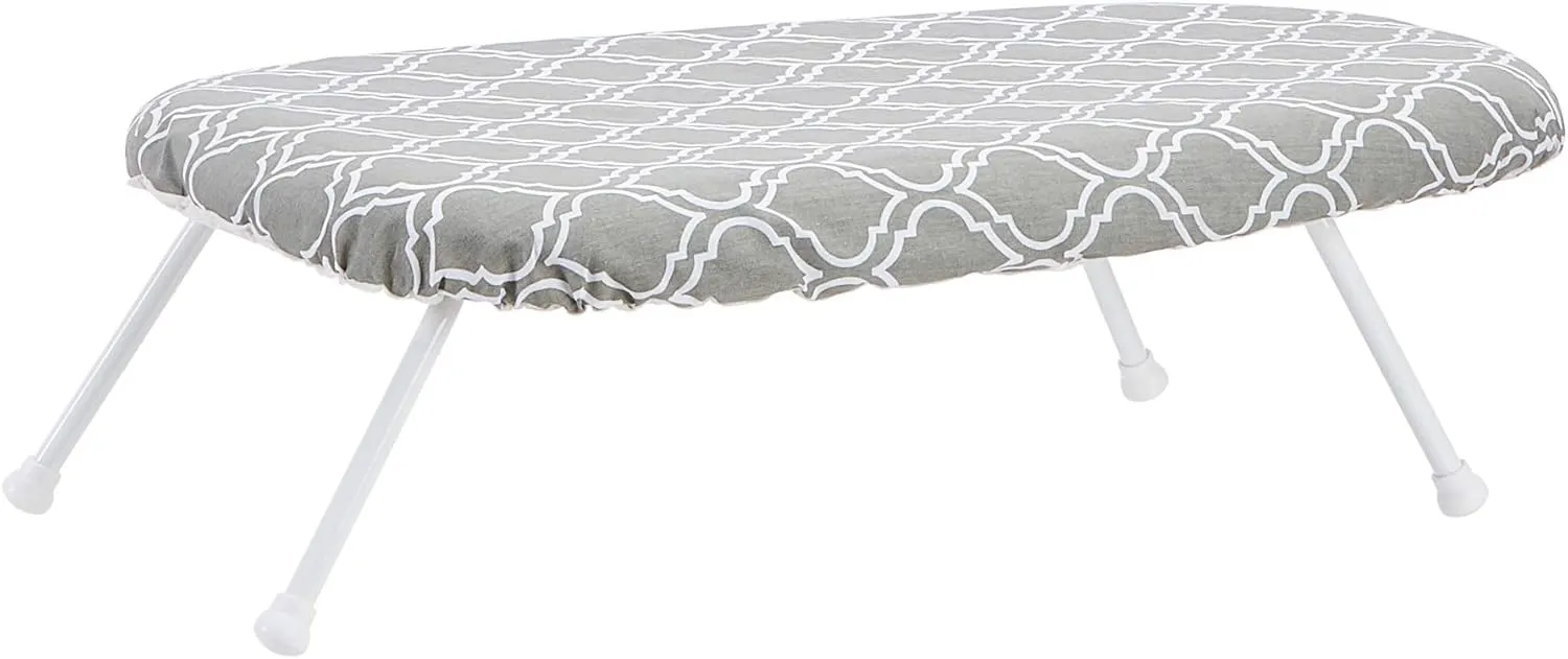 Amazon Basics Compact Tabletop Ironing Board with Folding Legs - Trellis Removable Cover, Chevron, 23.6"L x 7.1"W x 14.3"H