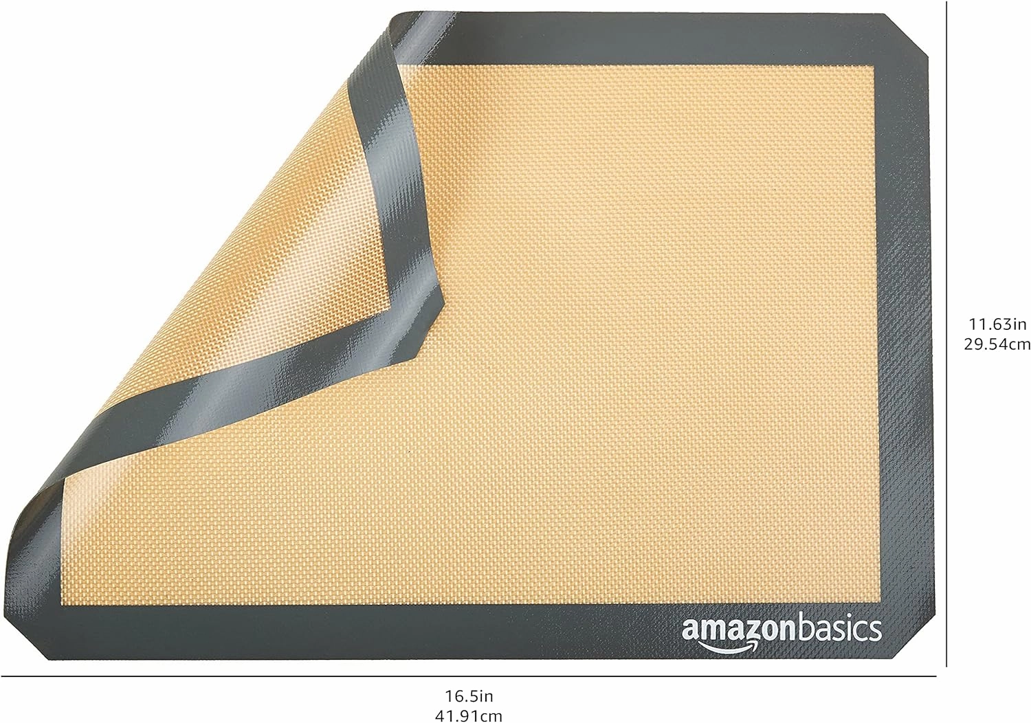Amazon Basics Silicone Rectangular Baking Mat, Non-Stick Reusable Oven Bakeware, 16.5" x 11.6", New Beige/Gray, Pack of 2
