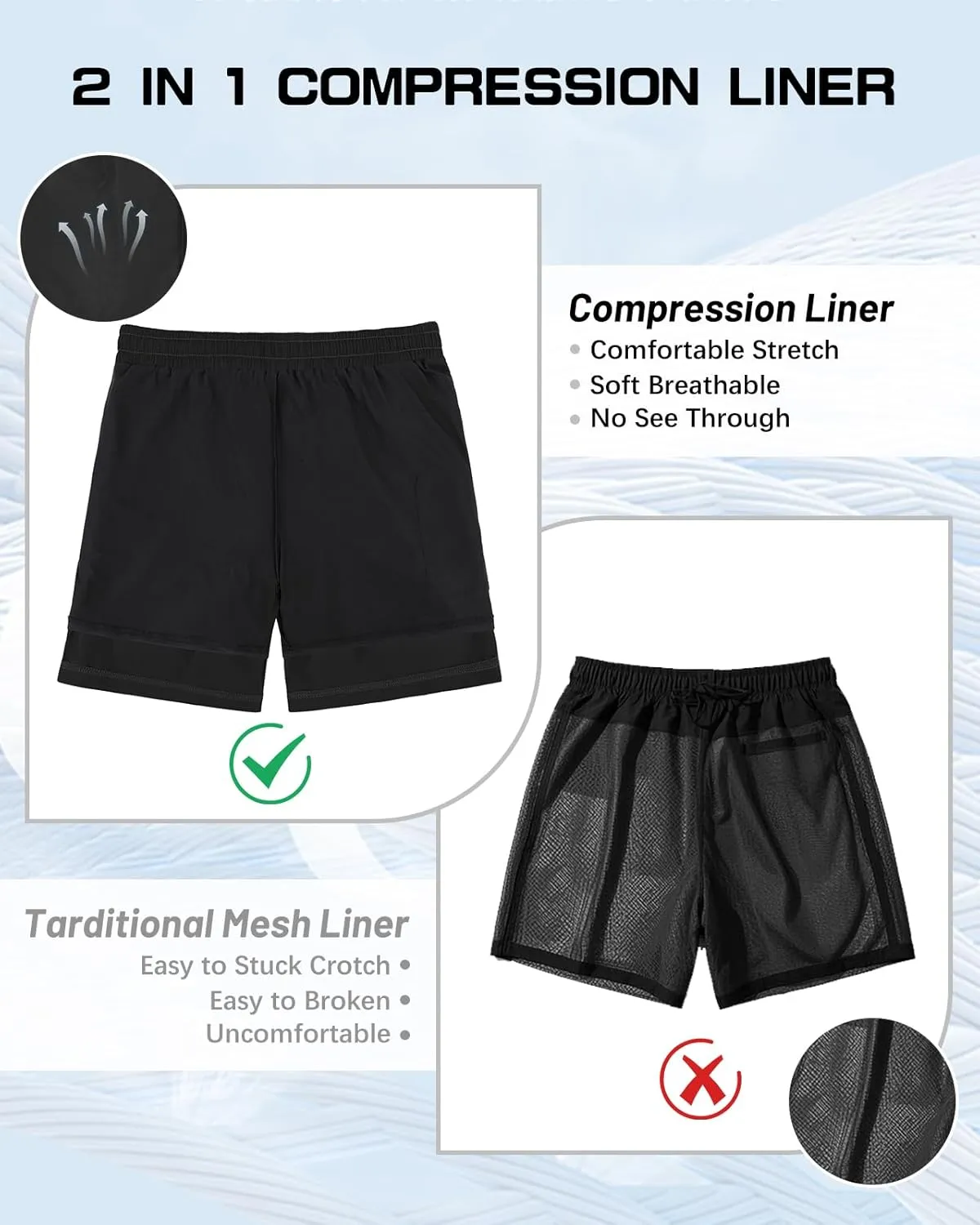 American Trends Men's Swim Trunks Board Shorts Quick Dry Mens Swimming Trunks with Compression Liner