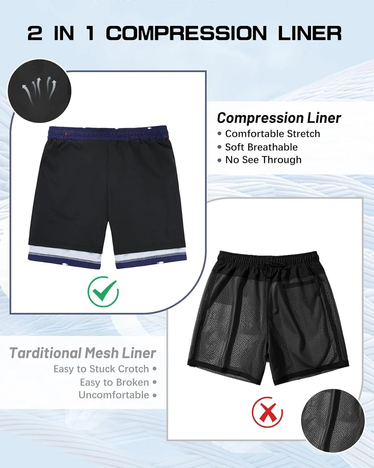 American Trends Men's Swim Trunks Board Shorts Quick Dry Mens Swimming Trunks with Compression Liner