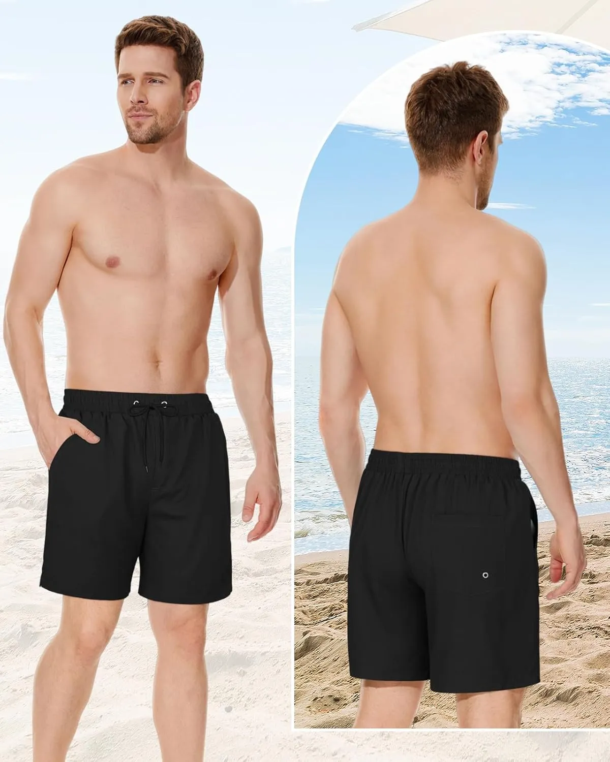 American Trends Men's Swim Trunks Board Shorts Quick Dry Mens Swimming Trunks with Compression Liner