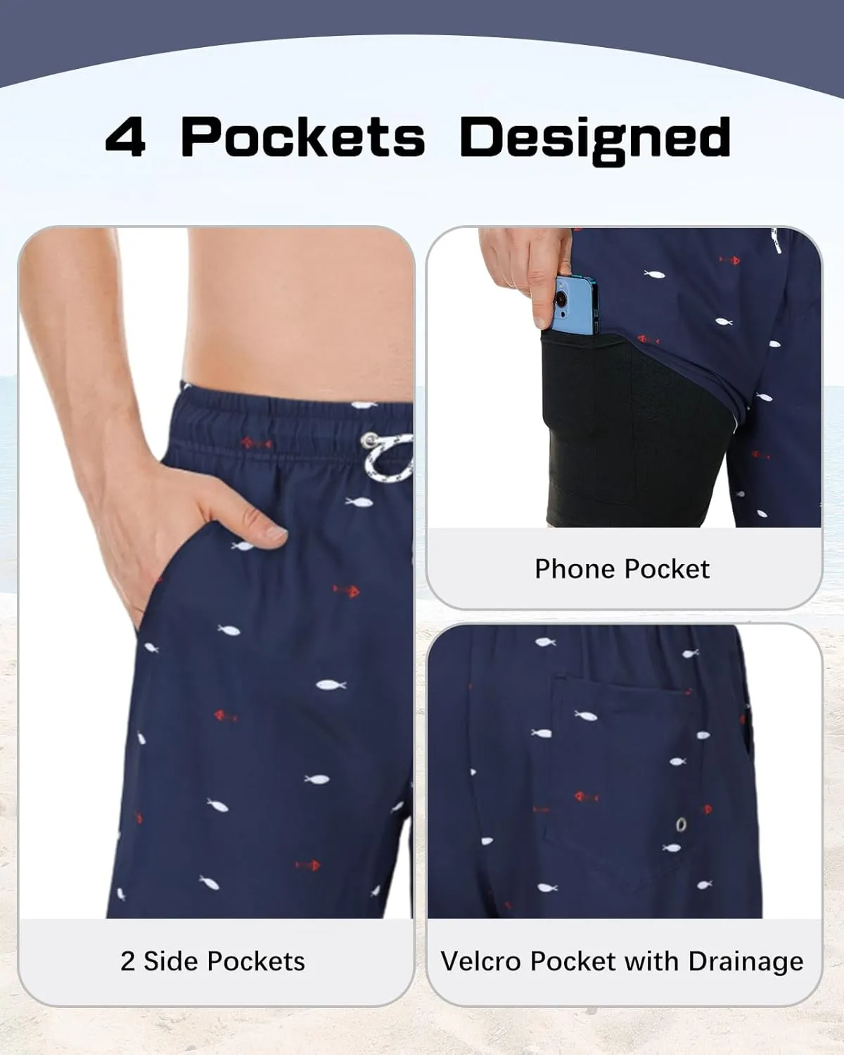American Trends Men's Swim Trunks Board Shorts Quick Dry Mens Swimming Trunks with Compression Liner