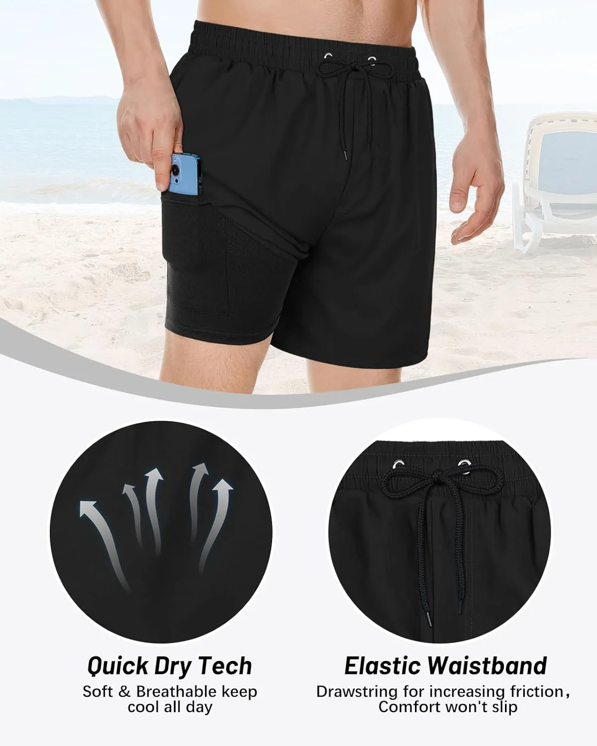 American Trends Men's Swim Trunks Board Shorts Quick Dry Mens Swimming Trunks with Compression Liner
