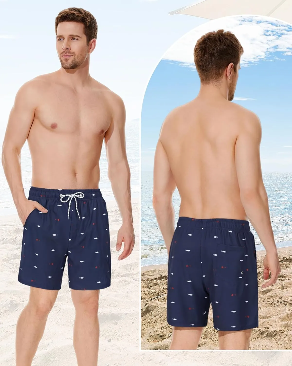 American Trends Men's Swim Trunks Board Shorts Quick Dry Mens Swimming Trunks with Compression Liner