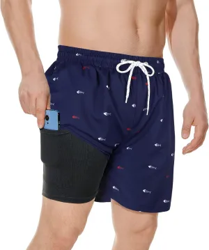 American Trends Men's Swim Trunks Board Shorts Quick Dry Mens Swimming Trunks with Compression Liner