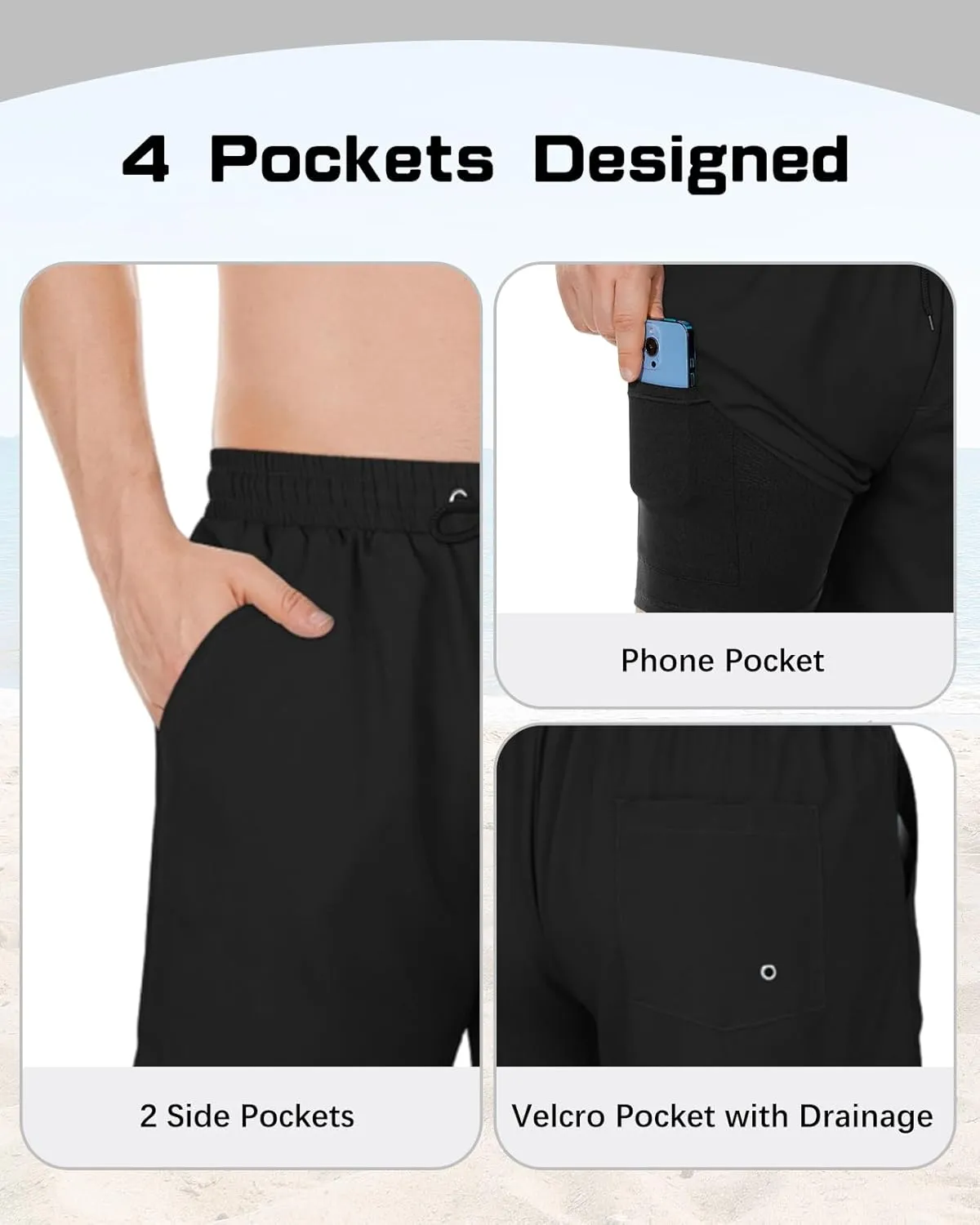 American Trends Men's Swim Trunks Board Shorts Quick Dry Mens Swimming Trunks with Compression Liner