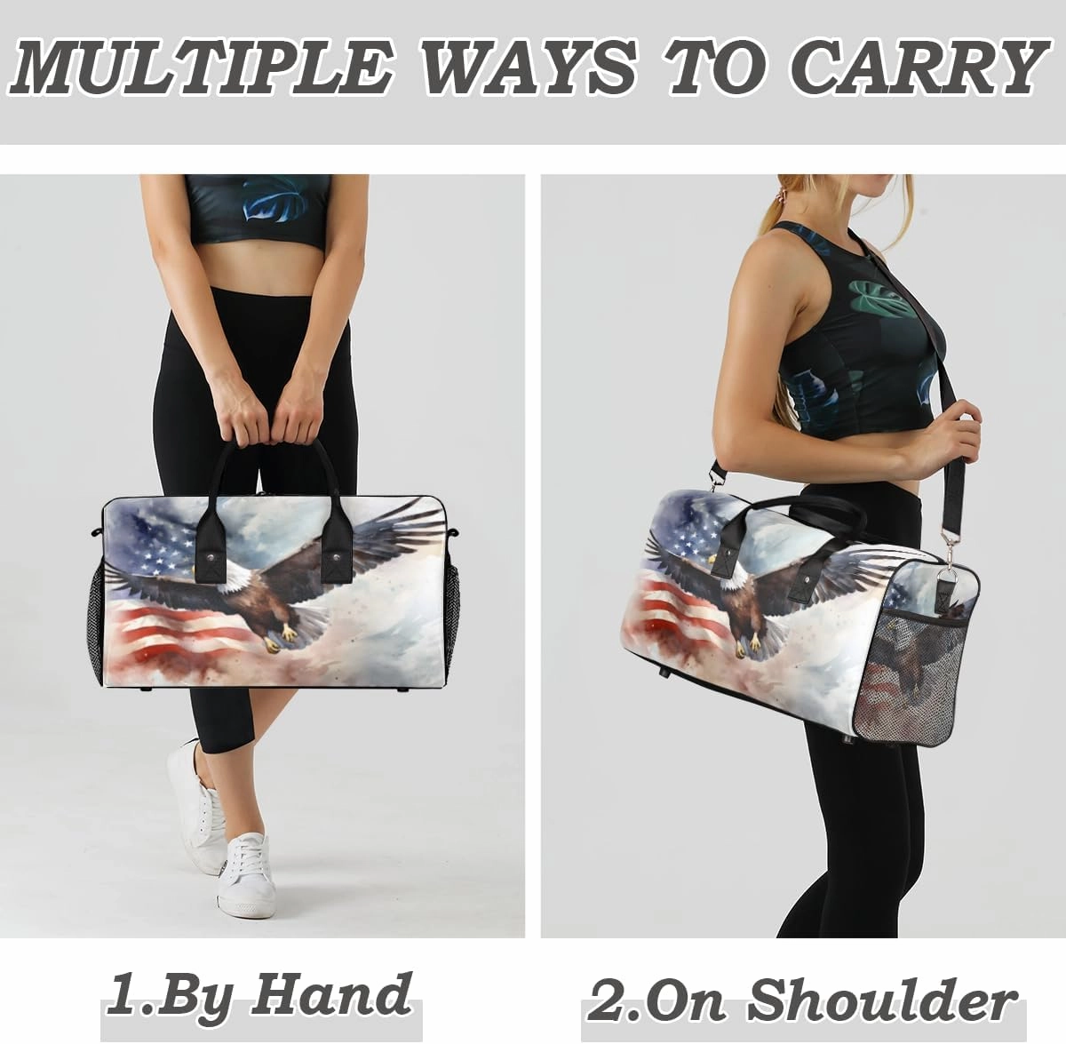 American Flag Travel Duffle Bag for Women Men Foldable Waterproof Weekender Bag Carry on Tote for Overnight Sports Gym USA Bald Eagles
