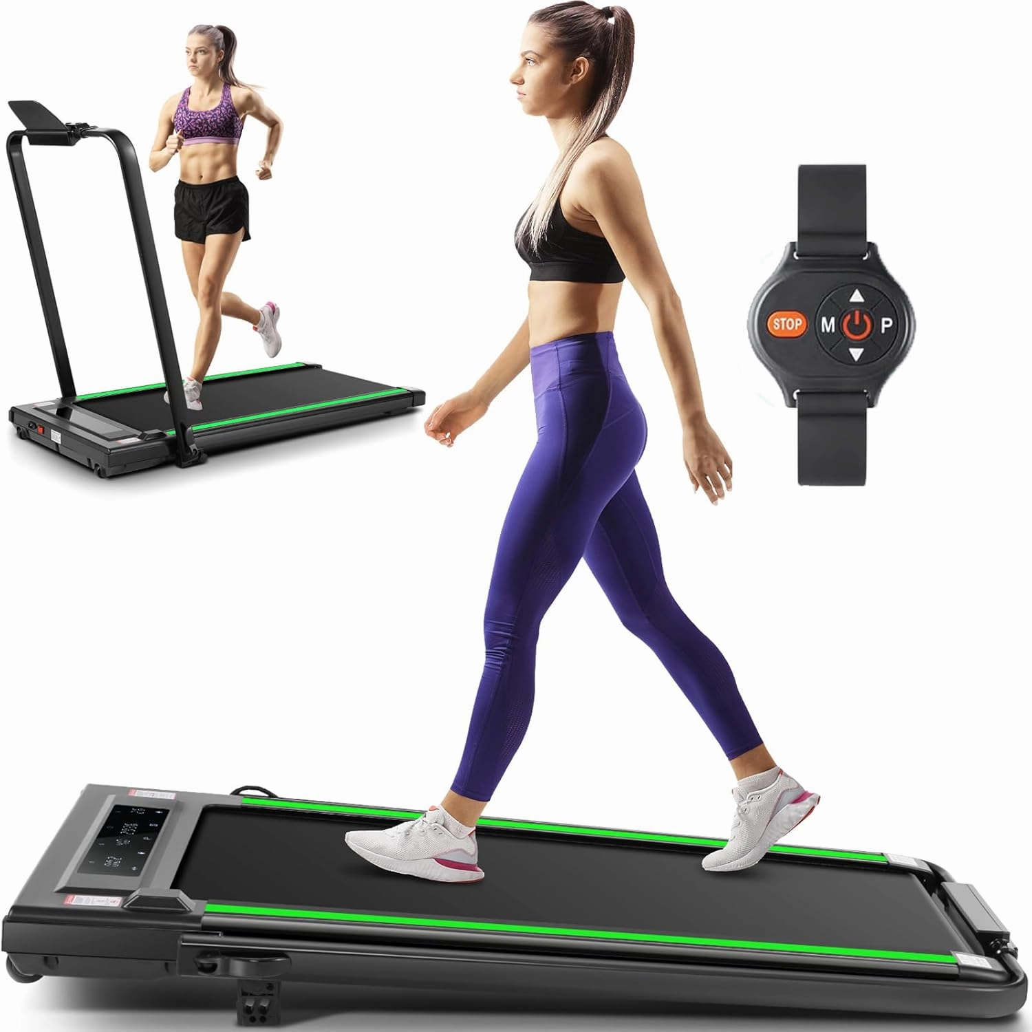 ANCHEER 4 in 1 Under Desk Treadmill with Incline - 2s Folding/Max 300 lb Capacity Walking Pad - Compact Electric Treadmill for Home, Gym, or Office with LED Touch Screen and Remote Control