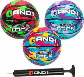 AND1 Mini Basketball 3 Pack Set for Kids (Deflated w/Pump Included): - Size 3 7-Inch Premium Youth Size Basketballs, Easy to Grip