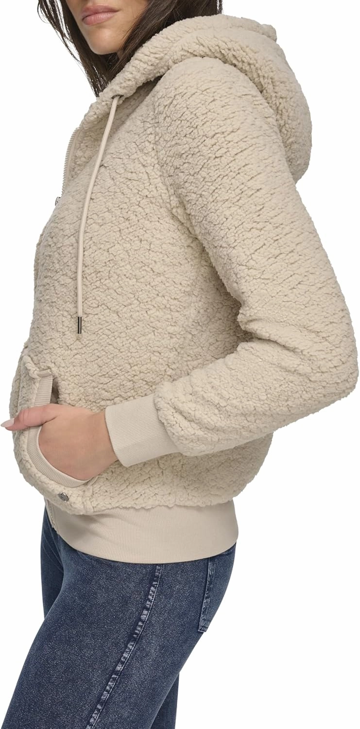 Andrew Marc Women's Teddy Fleece Full Zip Hooded Jacket
