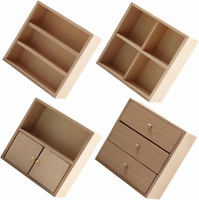 Angoily 4pcs Miniature Wooden Cabinet DIY Dollhouse Furniture Realistic Mini Bookshelf Display Cabinet for Tiny House Decor Engaging Educational Craft for Adults