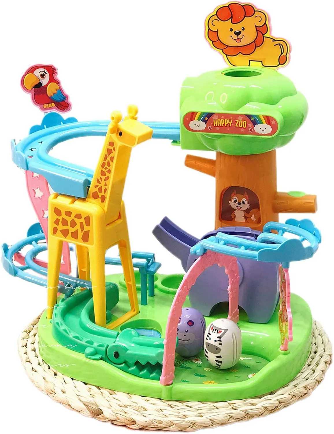 Animal Zoo Race Tumbler Sliding Track Zoo Slide Adventure Tumbler Playset Toddler Zoo Toy A