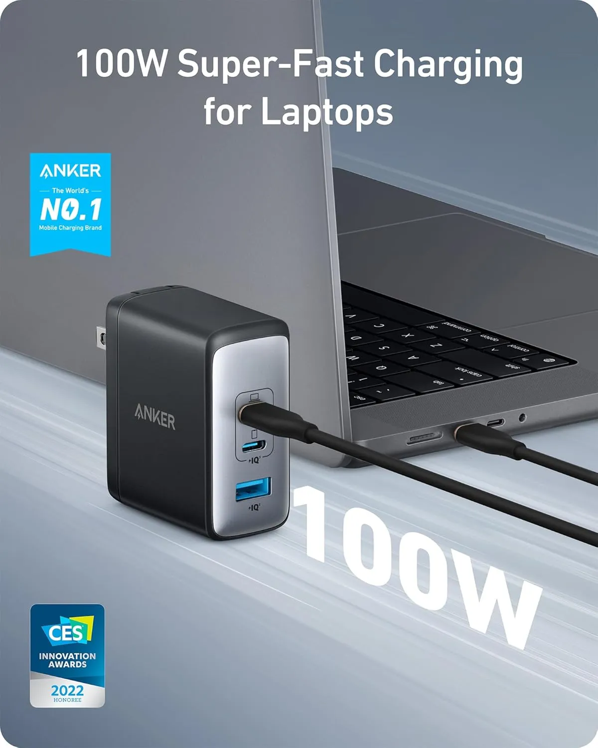 Anker 100W USB C Charger Block (GaN II), 3 Port Fast Compact Wall Charger for MacBook, Dell XPS, iPad Pro, Galaxy S24, iPhone 16/15 and More Series