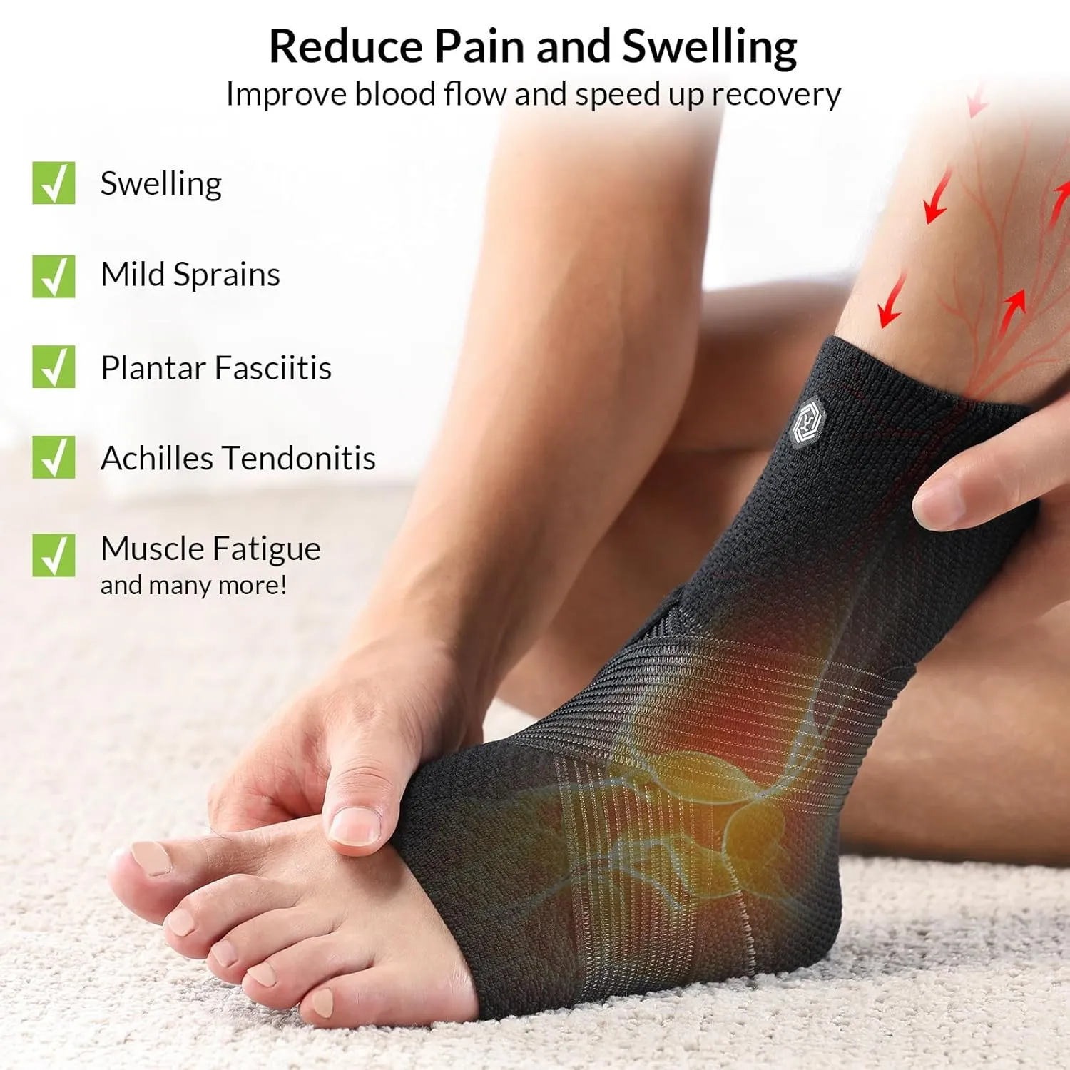 Ankle Brace Compression Support with Removable Fishnet Strap, 3D Knit Plantar Fasciitis Relief Achilles Tendonitis Brace, Ankle Compression Sleeve for Pain Relief & Injury Healing, Black/L