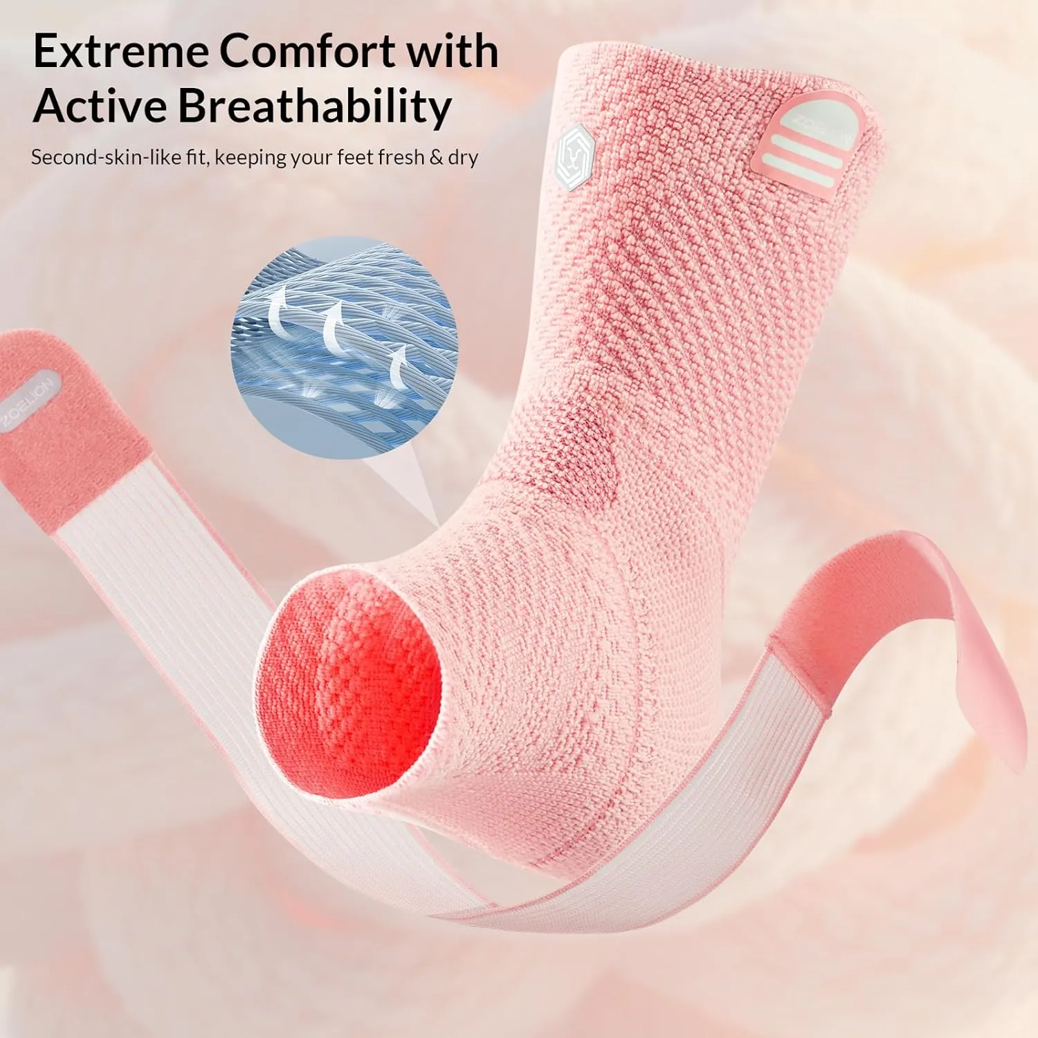 Ankle Brace Compression Support with Removable Fishnet Strap, 3D Knit Plantar Fasciitis Relief Achilles Tendonitis Brace, Ankle Compression Sleeve for Pain Relief & Injury Healing, Pink/XL