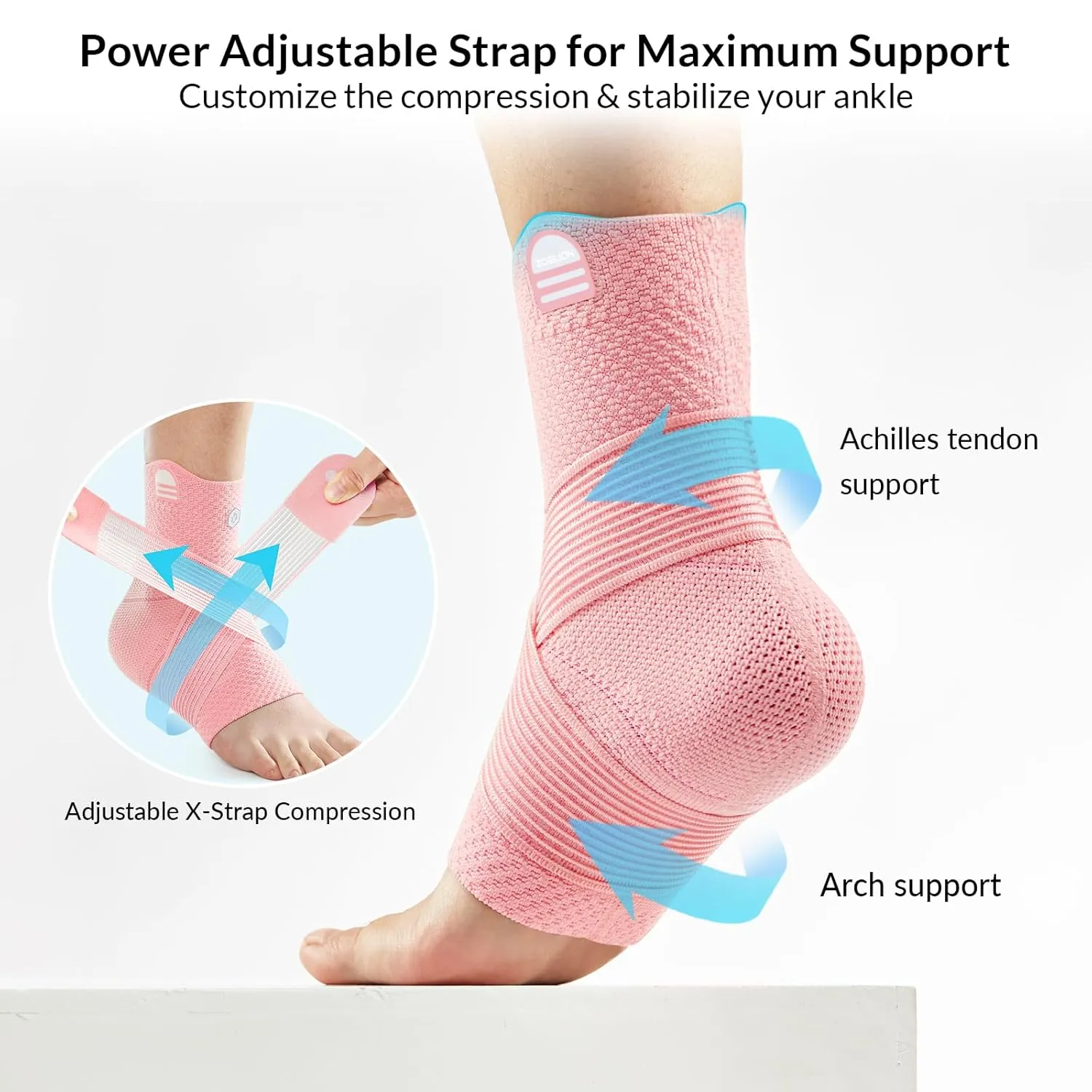 Ankle Brace Compression Support with Removable Fishnet Strap, 3D Knit Plantar Fasciitis Relief Achilles Tendonitis Brace, Ankle Compression Sleeve for Pain Relief & Injury Healing, Pink/XL