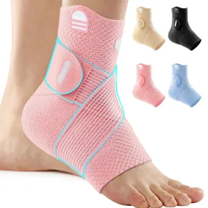 Ankle Brace Compression Support with Removable Fishnet Strap, 3D Knit Plantar Fasciitis Relief Achilles Tendonitis Brace, Ankle Compression Sleeve for Pain Relief & Injury Healing, Pink/XL