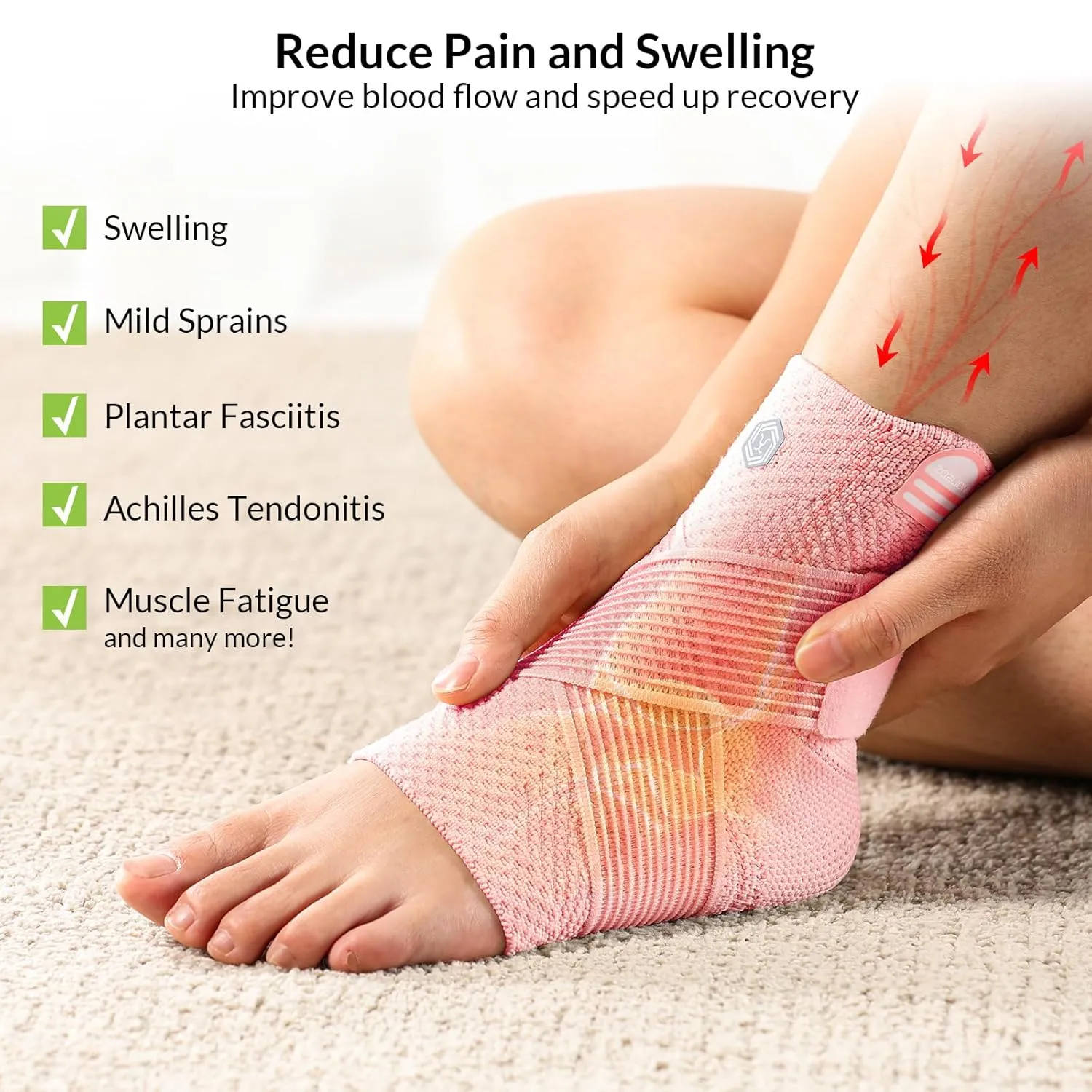 Ankle Brace Compression Support with Removable Fishnet Strap, 3D Knit Plantar Fasciitis Relief Achilles Tendonitis Brace, Ankle Compression Sleeve for Pain Relief & Injury Healing, Pink/XL