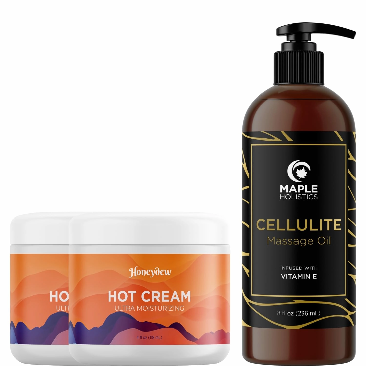 Anti Cellulite Cream and Massage Oil - Skin Firming Hot Cream Pack of 2 and Cellulite Oil for Men and Women with Essential Oils - Advanced Cellulite Massage Oil and Cream for Thighs and Butt