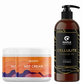 Anti Cellulite Cream and Massage Oil - Skin Firming Hot Cream Pack of 2 and Cellulite Oil for Men and Women with Essential Oils - Advanced Cellulite Massage Oil and Cream for Thighs and Butt