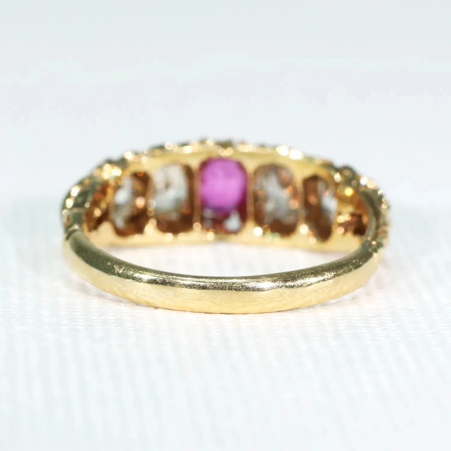 Antique Victorian Pink Sapphire Diamond Ring 5 Stone