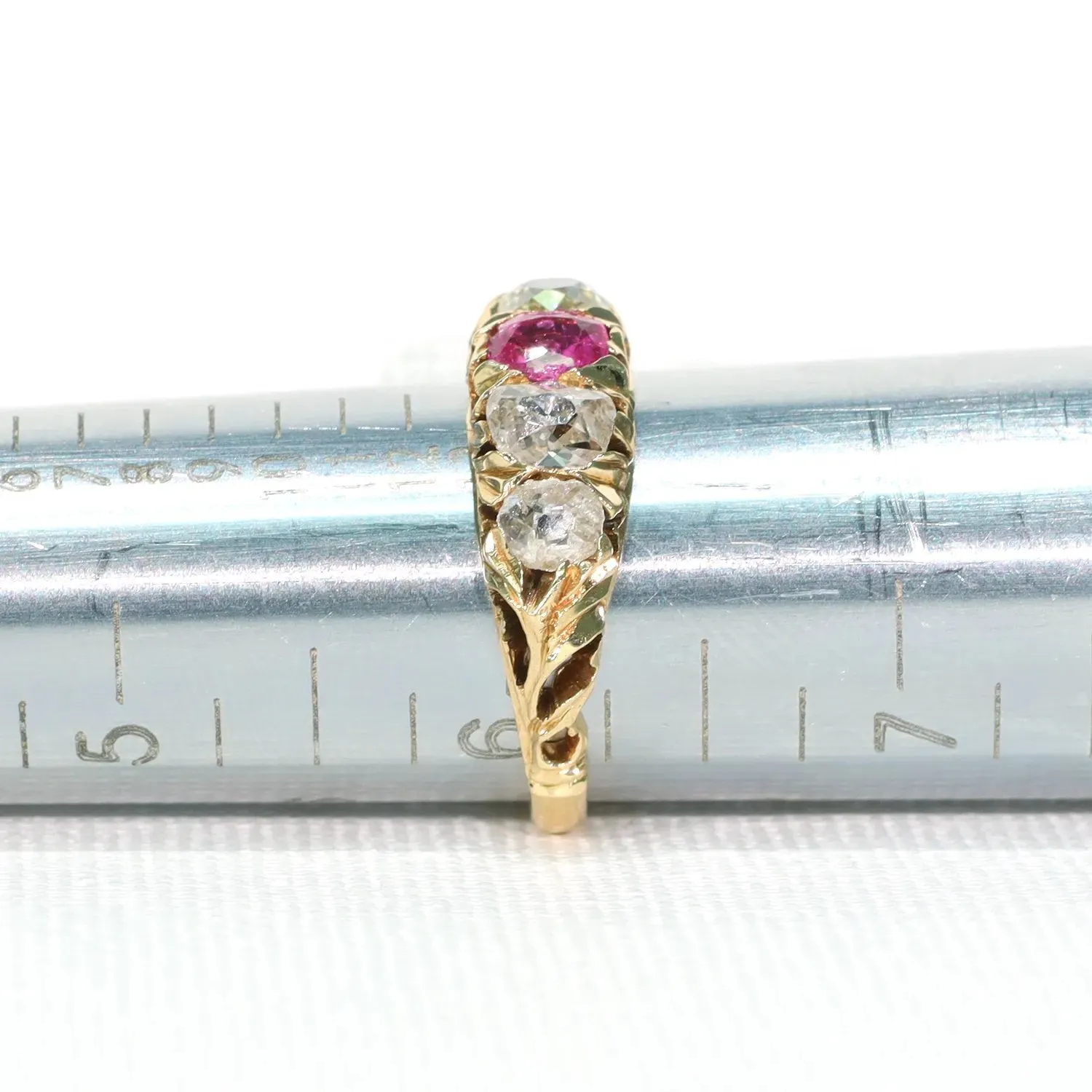 Antique Victorian Pink Sapphire Diamond Ring 5 Stone