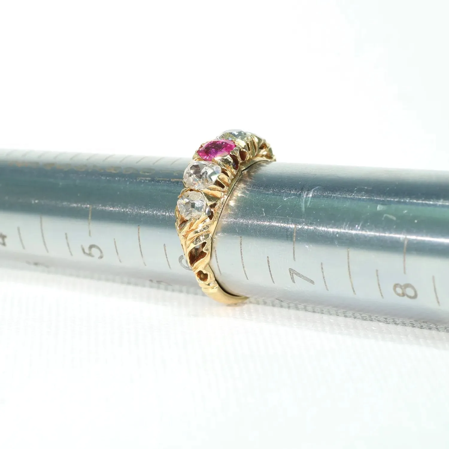 Antique Victorian Pink Sapphire Diamond Ring 5 Stone