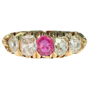 Antique Victorian Pink Sapphire Diamond Ring 5 Stone