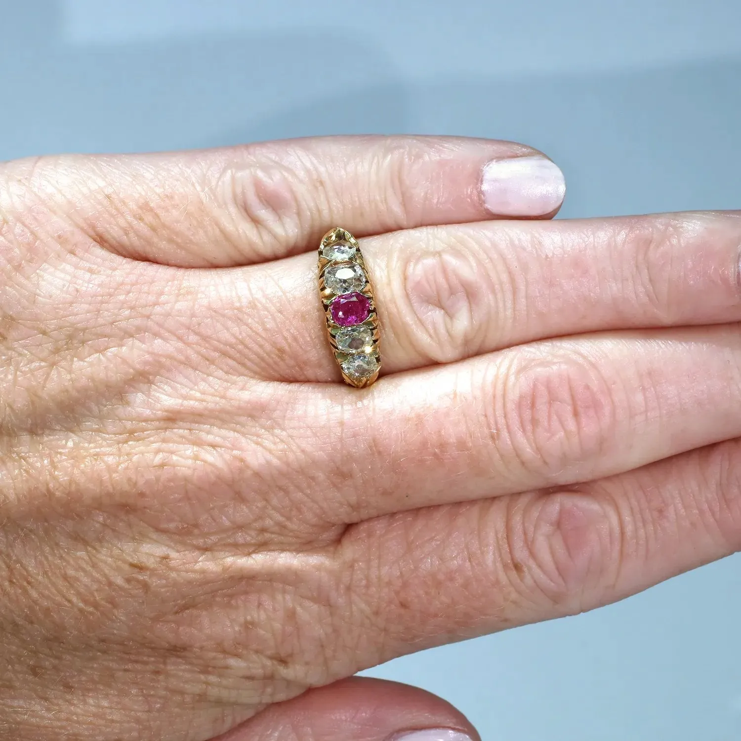 Antique Victorian Pink Sapphire Diamond Ring 5 Stone