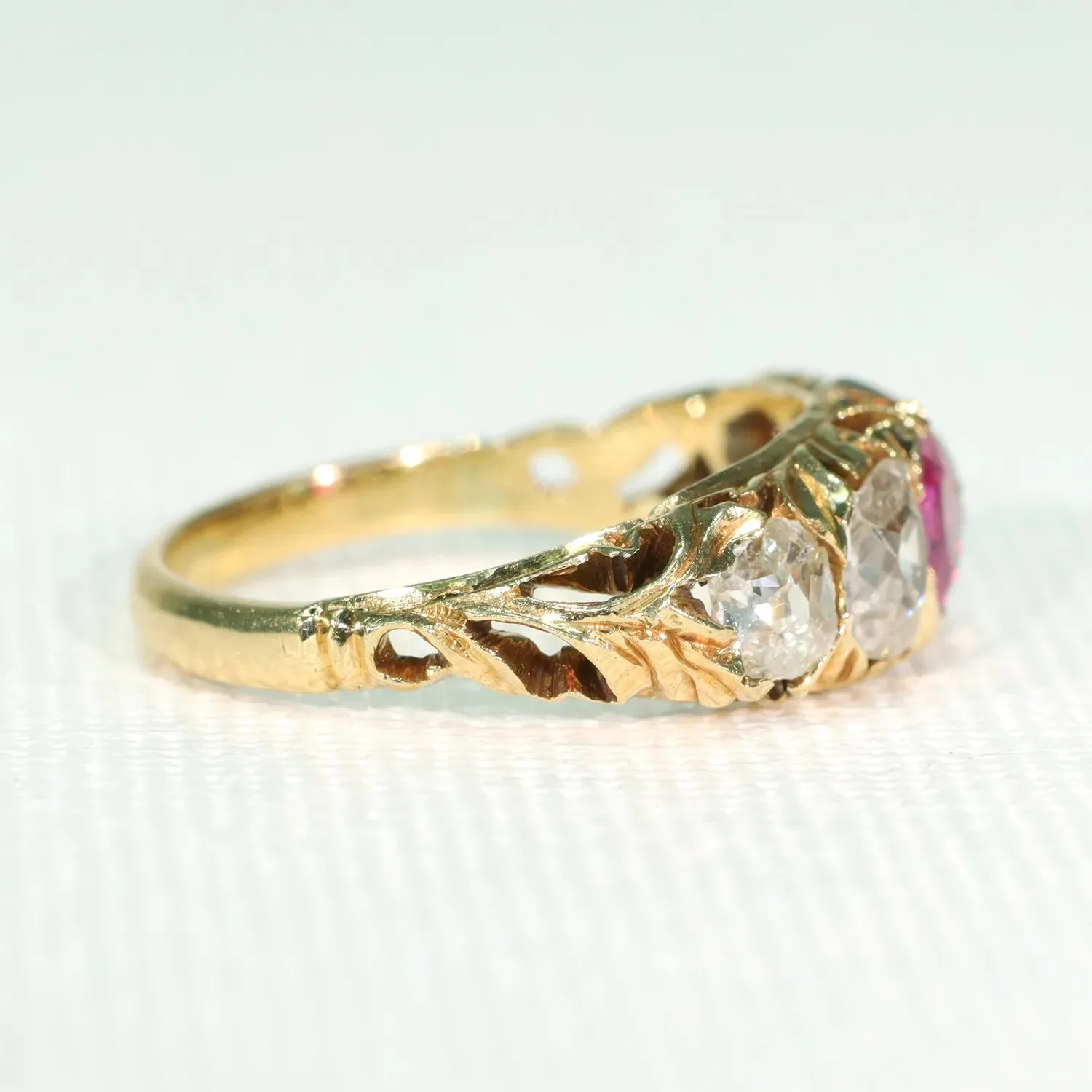 Antique Victorian Pink Sapphire Diamond Ring 5 Stone