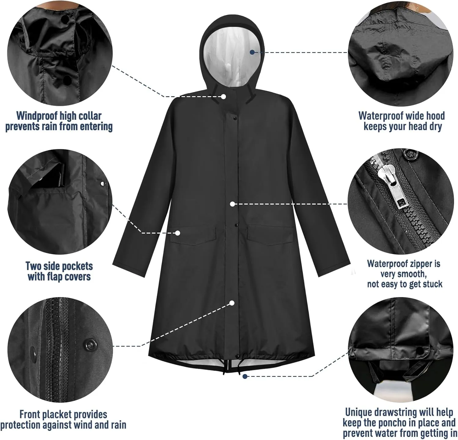 ANYOO Waterproof Rain Poncho Lightweight Reusable Hiking Hooded Coat Jacket for Outdoor Activities