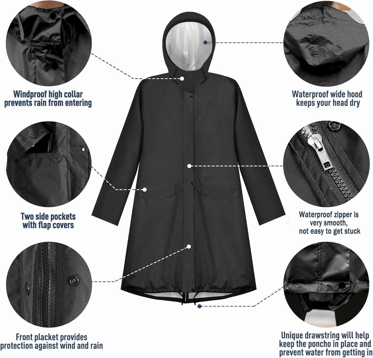 ANYOO Waterproof Rain Poncho Lightweight Reusable Hiking Hooded Coat Jacket for Outdoor Activities