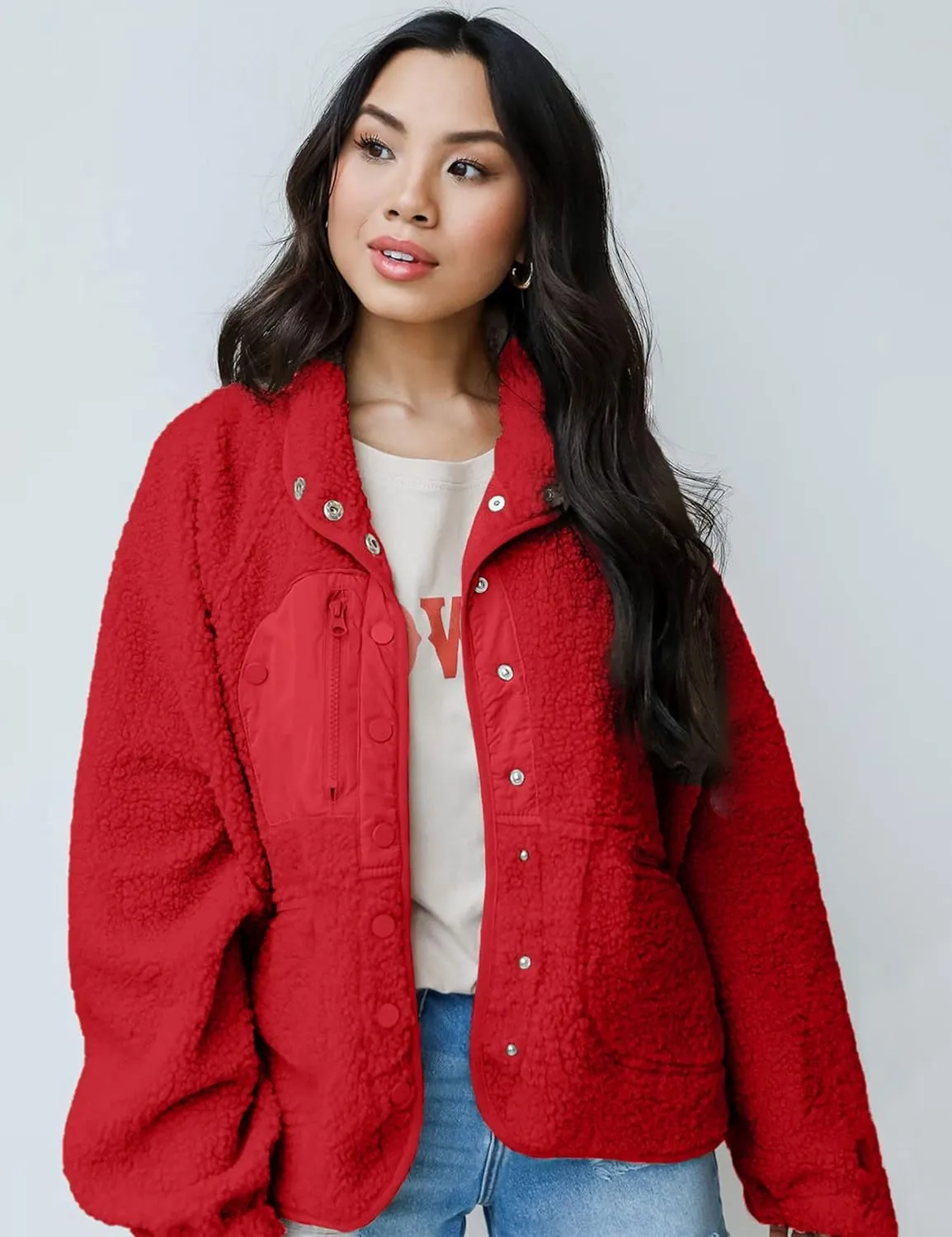 Aoang Womens Winter Coats Casual Lapel Long Sleeve Fleece Faux Fur Jacket