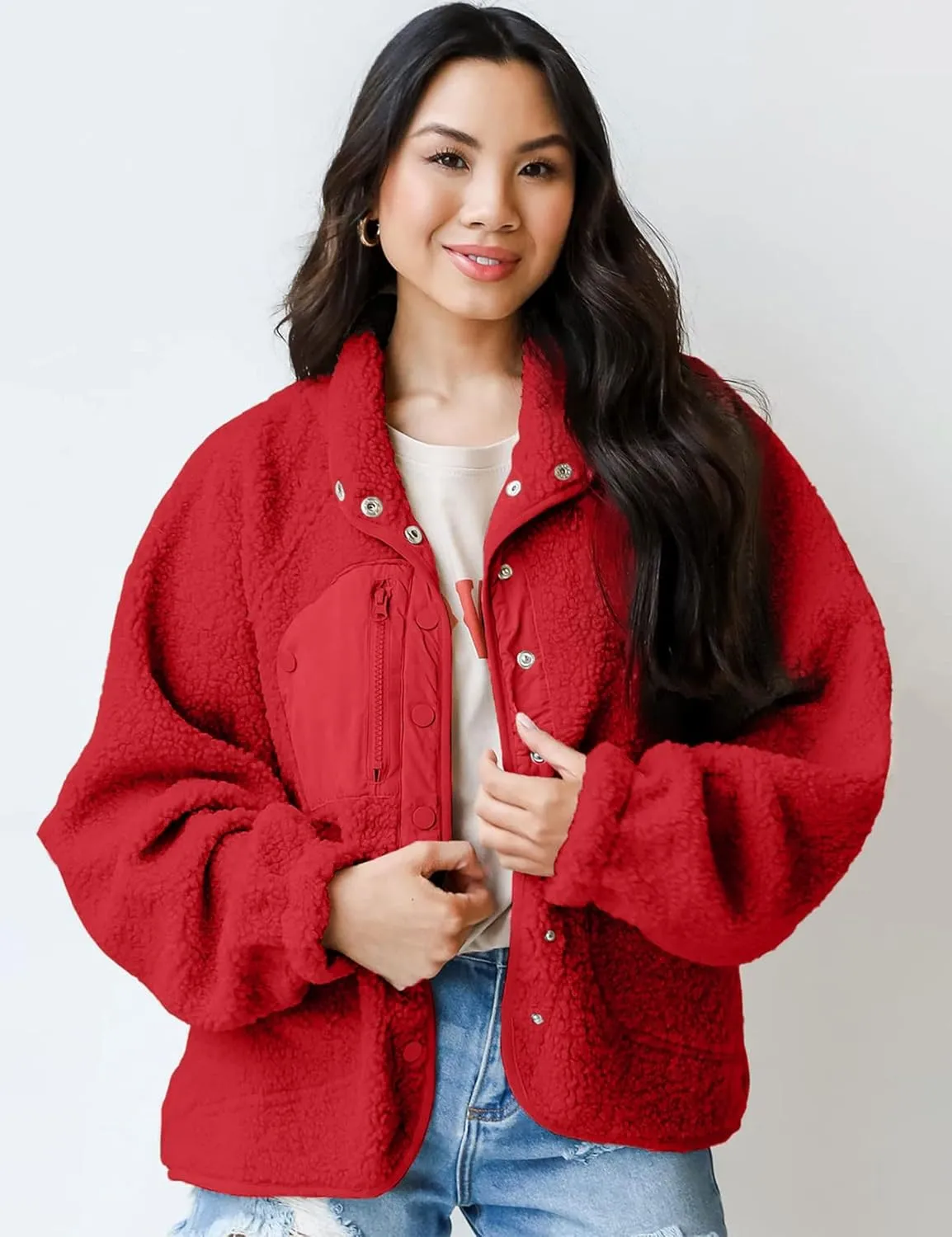 Aoang Womens Winter Coats Casual Lapel Long Sleeve Fleece Faux Fur Jacket