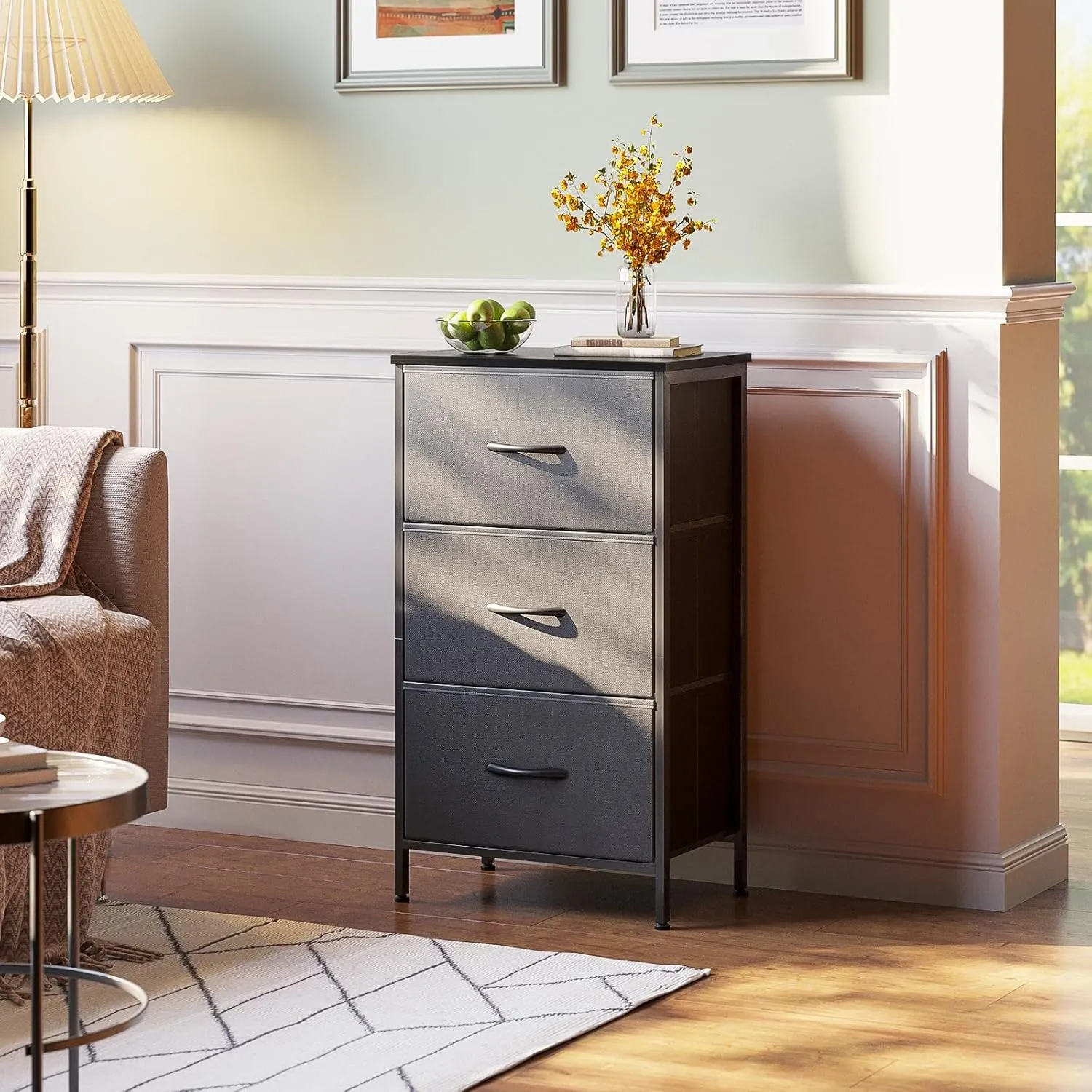 AODK Dresser for Bedroom Nightstand Small Dressers Chest of Drawers End Table for Living Room, Closet Dresser with 3 Storage Drawers Organizer Clothes, Dark Grey