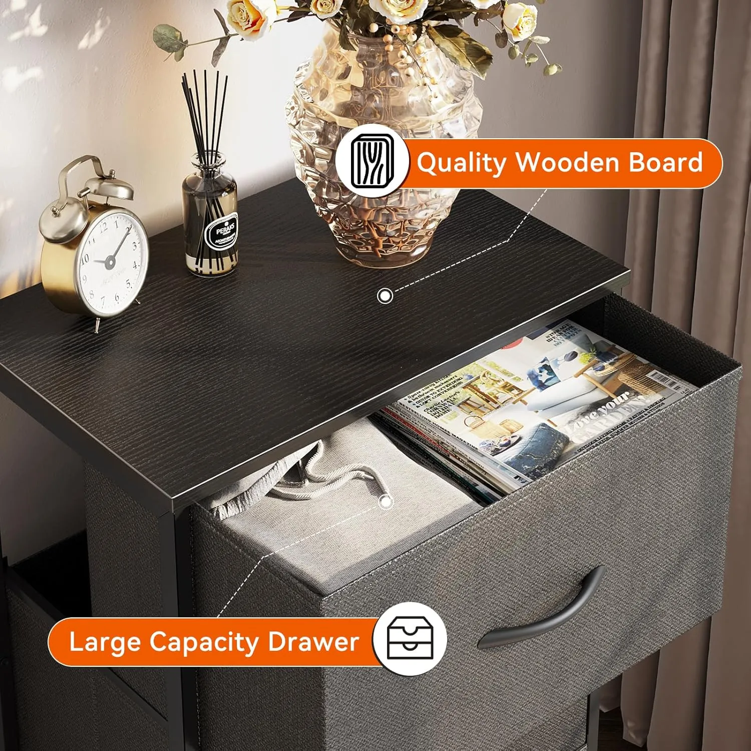 AODK Dresser for Bedroom Nightstand Small Dressers Chest of Drawers End Table for Living Room, Closet Dresser with 3 Storage Drawers Organizer Clothes, Dark Grey