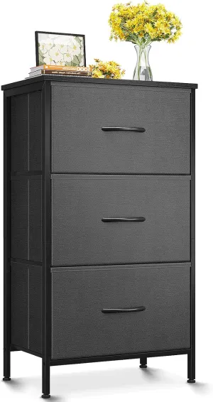 AODK Dresser for Bedroom Nightstand Small Dressers Chest of Drawers End Table for Living Room, Closet Dresser with 3 Storage Drawers Organizer Clothes, Dark Grey