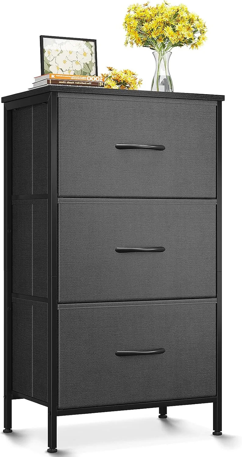AODK Dresser for Bedroom Nightstand Small Dressers Chest of Drawers End Table for Living Room, Closet Dresser with 3 Storage Drawers Organizer Clothes, Dark Grey
