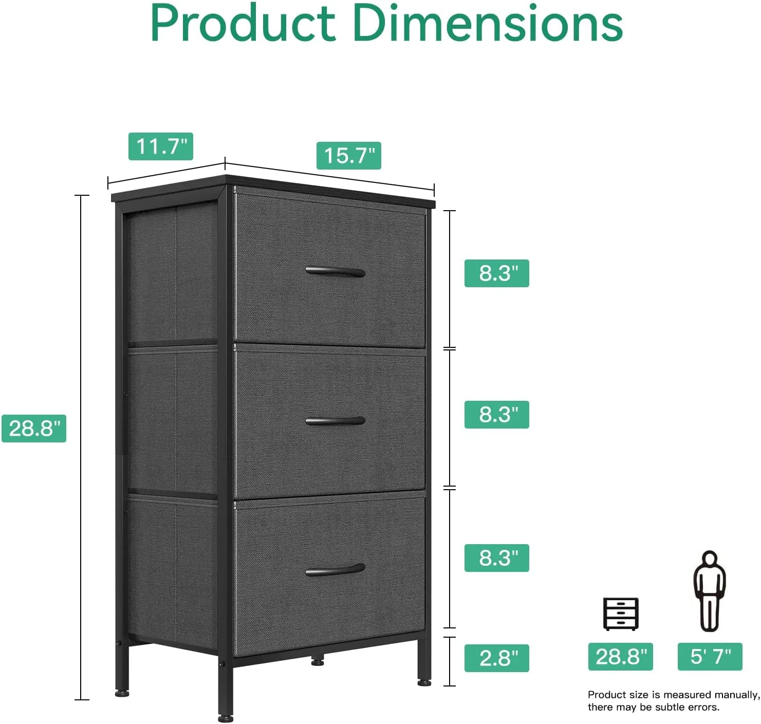AODK Dresser for Bedroom Nightstand Small Dressers Chest of Drawers End Table for Living Room, Closet Dresser with 3 Storage Drawers Organizer Clothes, Dark Grey