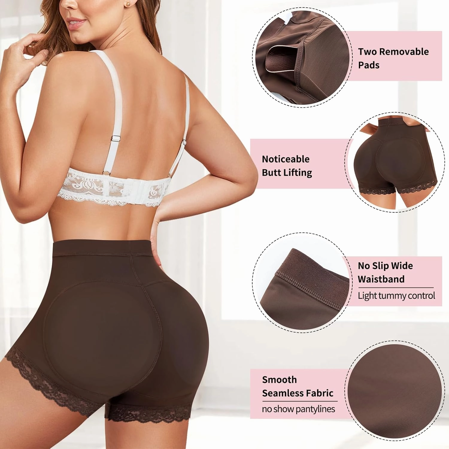AOSBOEI Women Butt Lifter Panties Padded Shapewear Hip Enhancer Pads Shorts Seamless Underwear Tummy Control Boyshorts