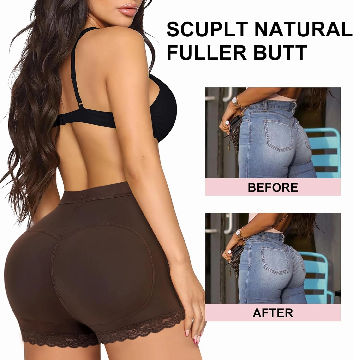 AOSBOEI Women Butt Lifter Panties Padded Shapewear Hip Enhancer Pads Shorts Seamless Underwear Tummy Control Boyshorts
