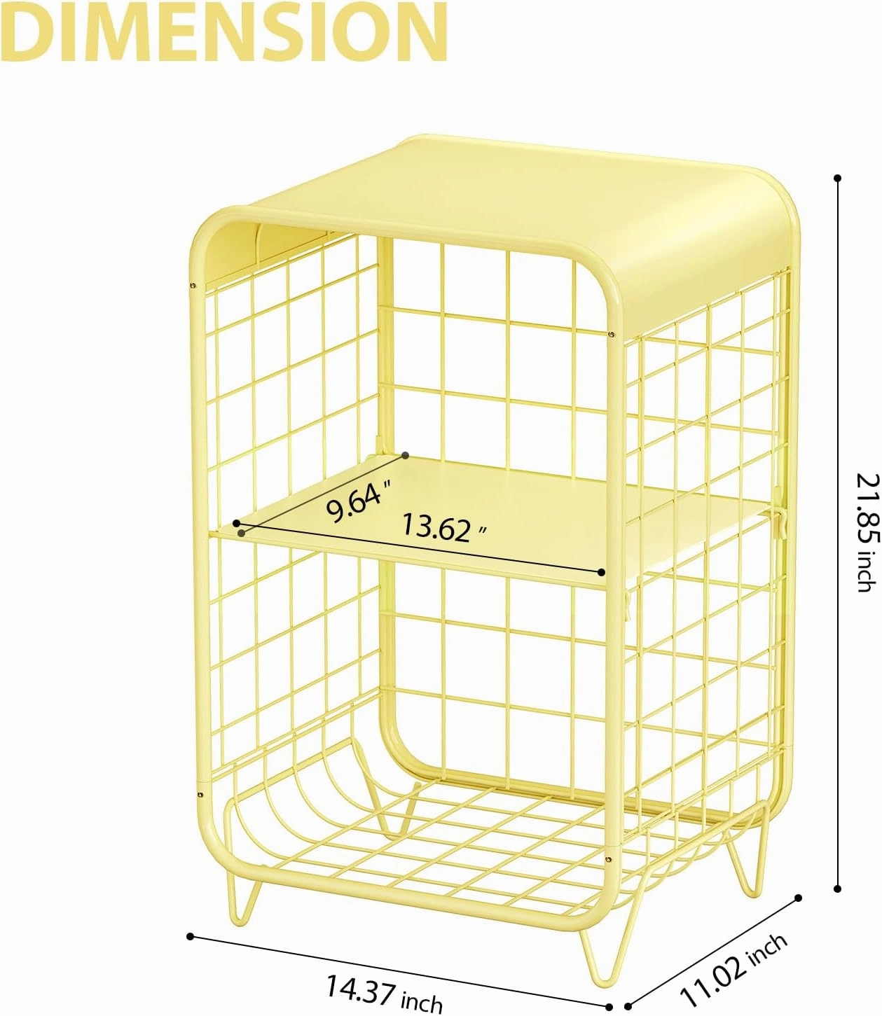 APEXCHASER Cute Nightstand,Metal Side Table,3-Tier Modern End Table with Storage, Small Coffee Tables for Small Spaces,Coffee Table for Living Room, Bedroom,Dorm,Yellow