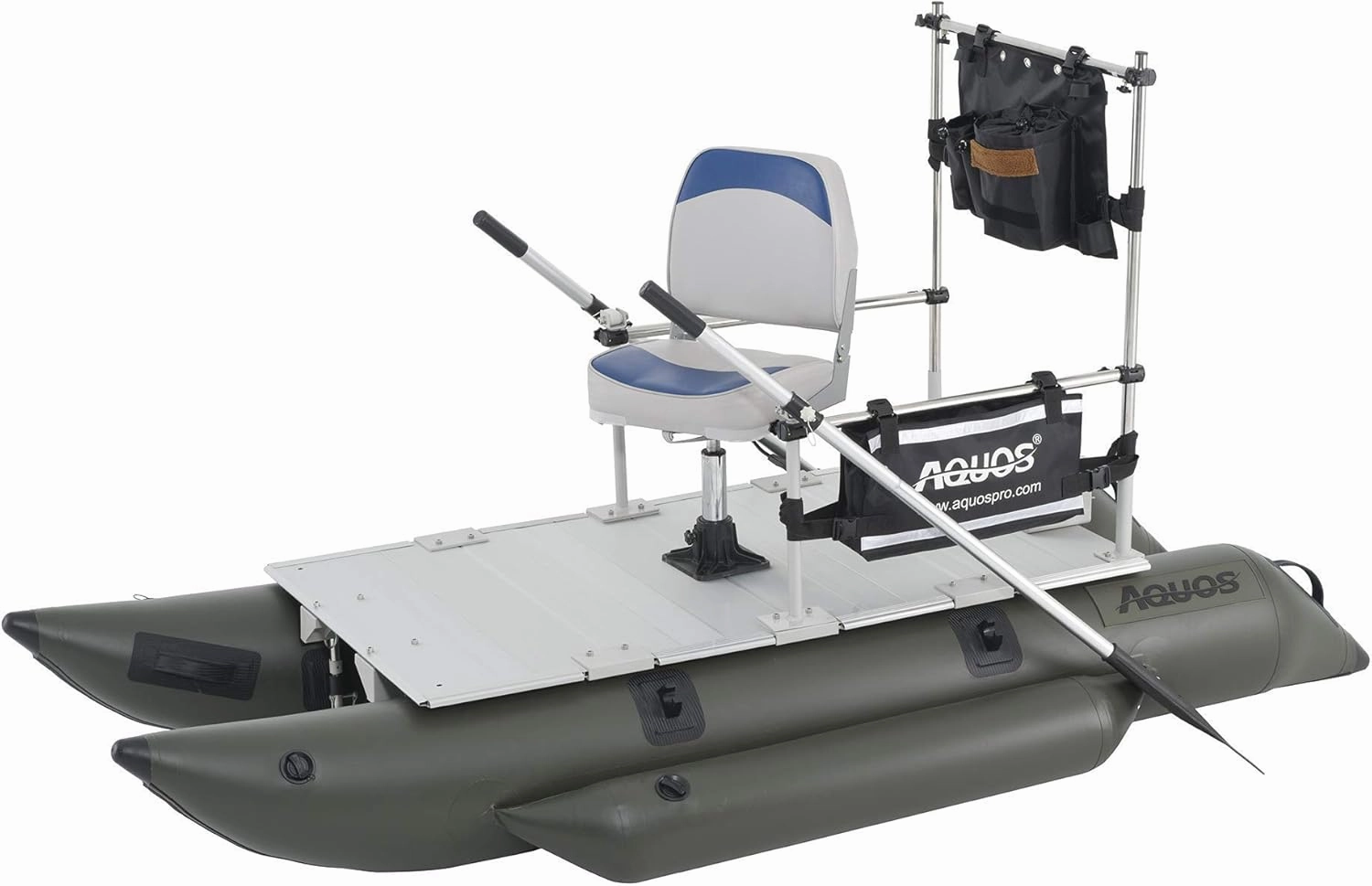 AQUOS Heavy-Duty for One Series 8.8plus ft Inflatable Pontoon Boat with Stainless Steel Guard Bar and Folding Seat for One Person Fishing Aluminum Floor Board