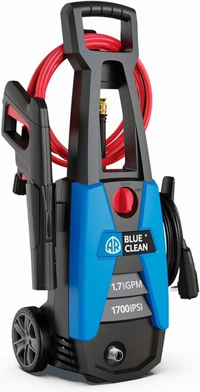 AR Blue Clean, BC142HS Electric Pressure Washer, 1700 PSI, 1.7 GPM, 11 AMP, 15 Degree Nozzle, Easy Squeeze Spray Gun, Foam Cannon, Extension Lance, 25' Hose, Compact Ergonomic Handle Design, 18 Lbs