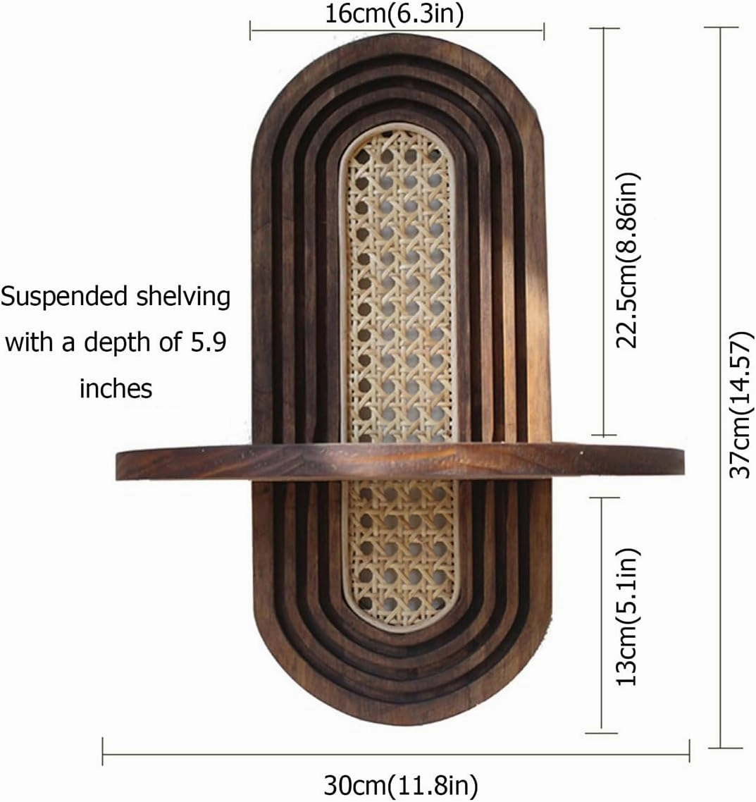 Arch Rainbow Rattan Floating Shelf, Modern Boho Wooden Hanging Wall Shelf for Bedroom Living Room Bathroom Display Decor, B