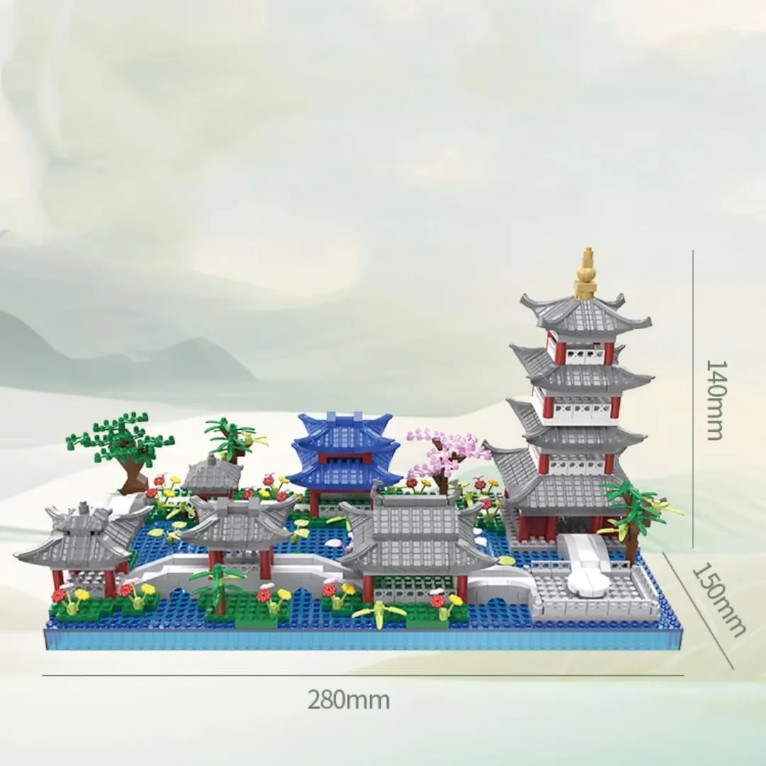 Architecture Chinese Style of Suzhou Garden,Hangzhou's West Lake,Build Iconic Asian Landscape,950 PCS Mini Bricks,Featuring Pagoda, Stone Bridge,Asian Style Micro Blocks for Adults and Teens